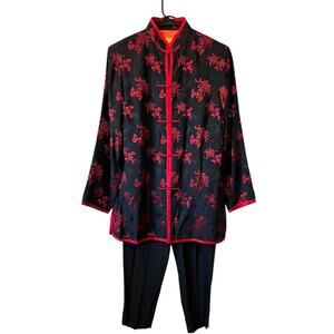 Yue Hwa Chinese Silk Jacket Kimono and Pants Asian Art to Wear Floral Vintage